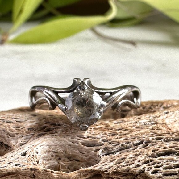 Kabana Openwork Sterling Silver Cubic Zirconia Solitaire Ring Size 7 - Picture 1 of 9